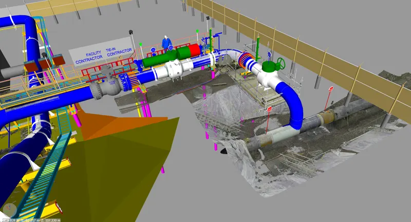 Enbridge oil facility 3D scan with BIM model integration and contractor zones Alberta