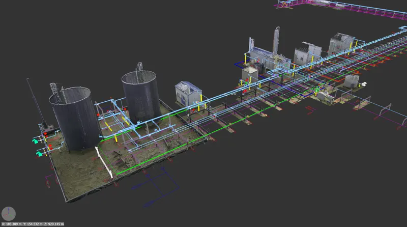 Oil and gas facility 3D scan converted to a design model