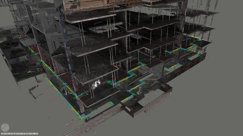 Yellowstone multi-story building construction 3D scan with robotic site layout Calgary